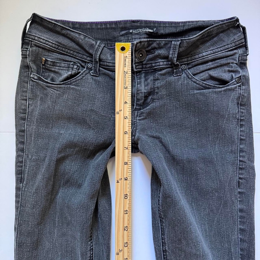 Lovesick Y2K Low Rise Bootcut Jeans Black Purple Stitching Size 7 28 Waist - Picture 5 of 6